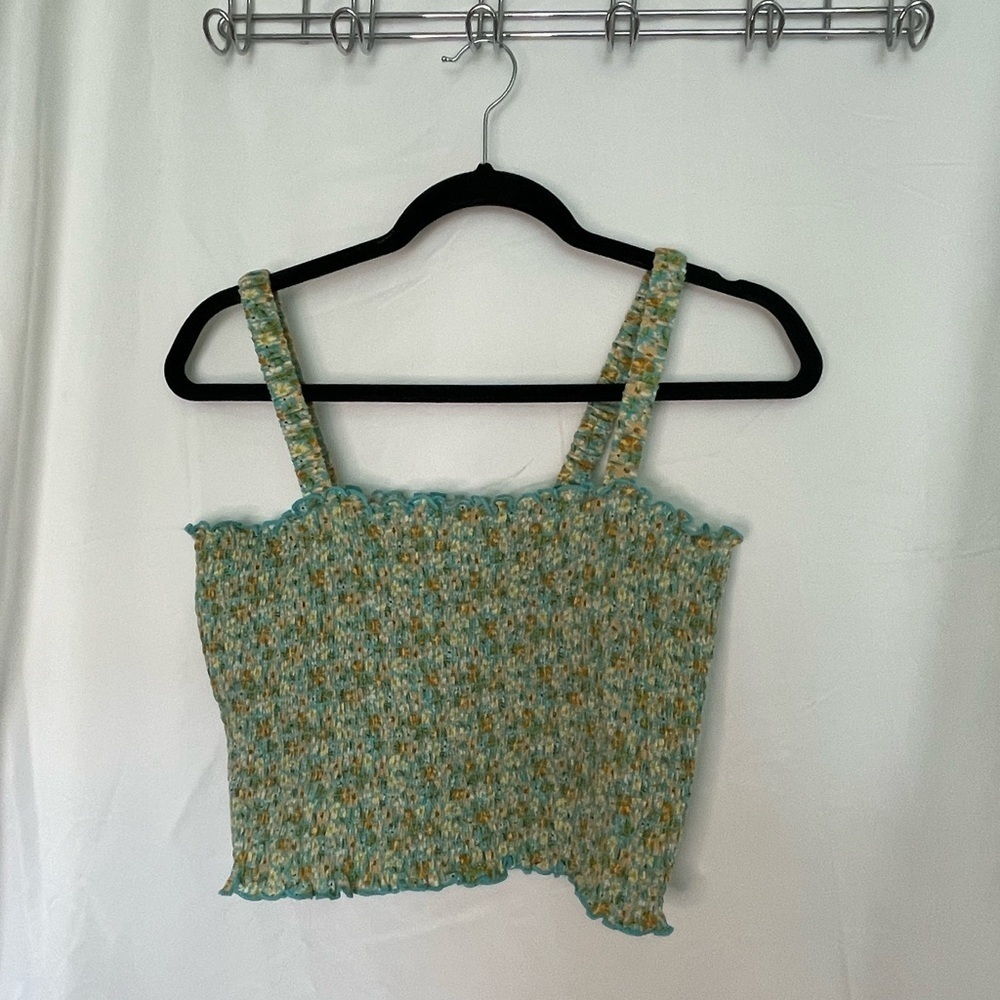 Arizona Jean Company Green Smocked Asymmetrical Tank Top​​​